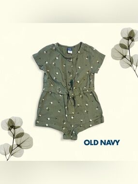 Old Navy Olive Green Floral Tie-Waist Romper